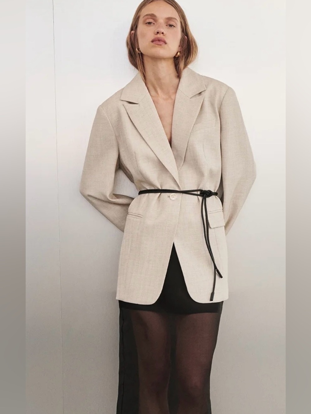NWT CYRUS NATURAL OVERSIZED TIE WAIST BLAZER